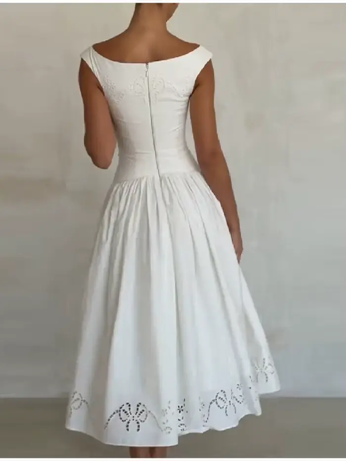 Robe Chic Vintage Blanche à Col Bateau