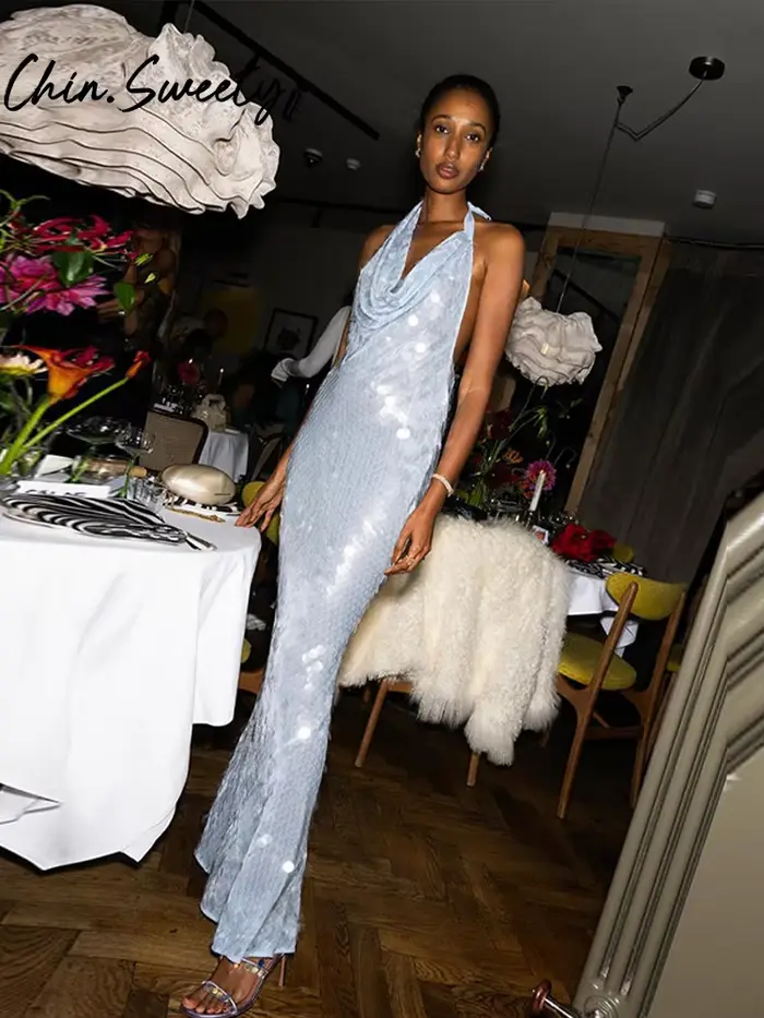 Robe longue élégante à paillettes pour femmes