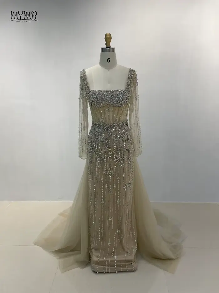 Robe MYMB sirène en polyester avec décoration en perles pour femmes, robes de soirée, mariage, gala, occasions spéciales