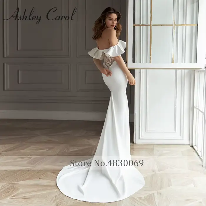 Robe de mariée sirène Ashley Carol en satin avec dentelle et volants pour femmes occasions spéciales mariage soirée célébrations