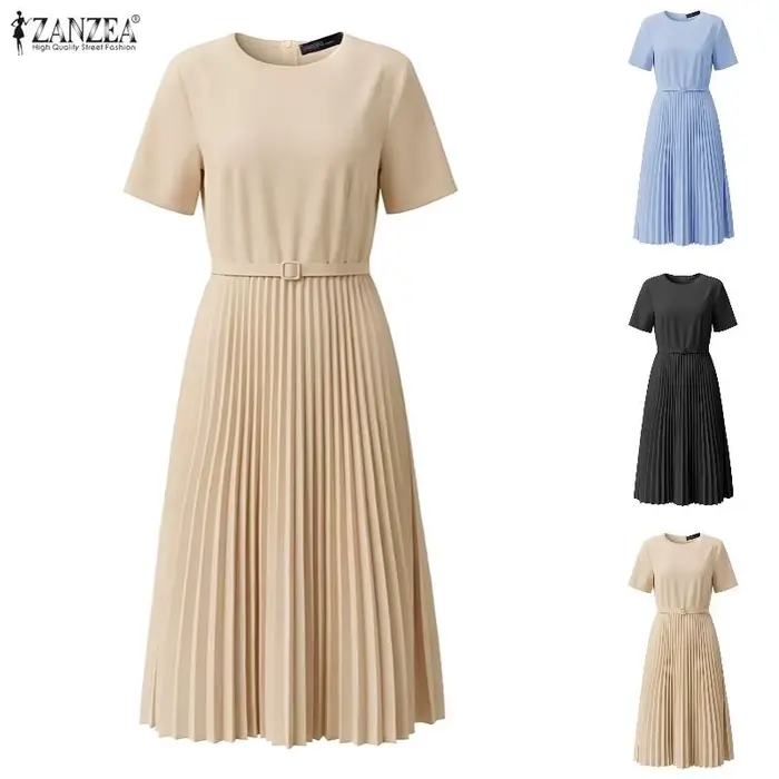 ZANZEA Robe midi plissée élégante et chic pour femme