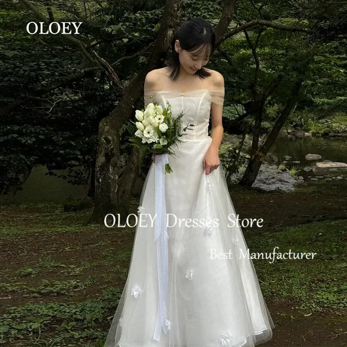 OLOEY 2025 nouvelle robe de mariée ivoire corée Photoshoot épaules dénudées Tulle