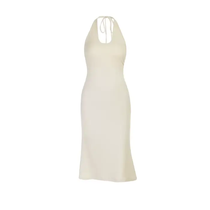 BOOFEENAA Robes mi-longues à col licou et dos ouvert pour femme, vêtements élégants d'été, robe en f