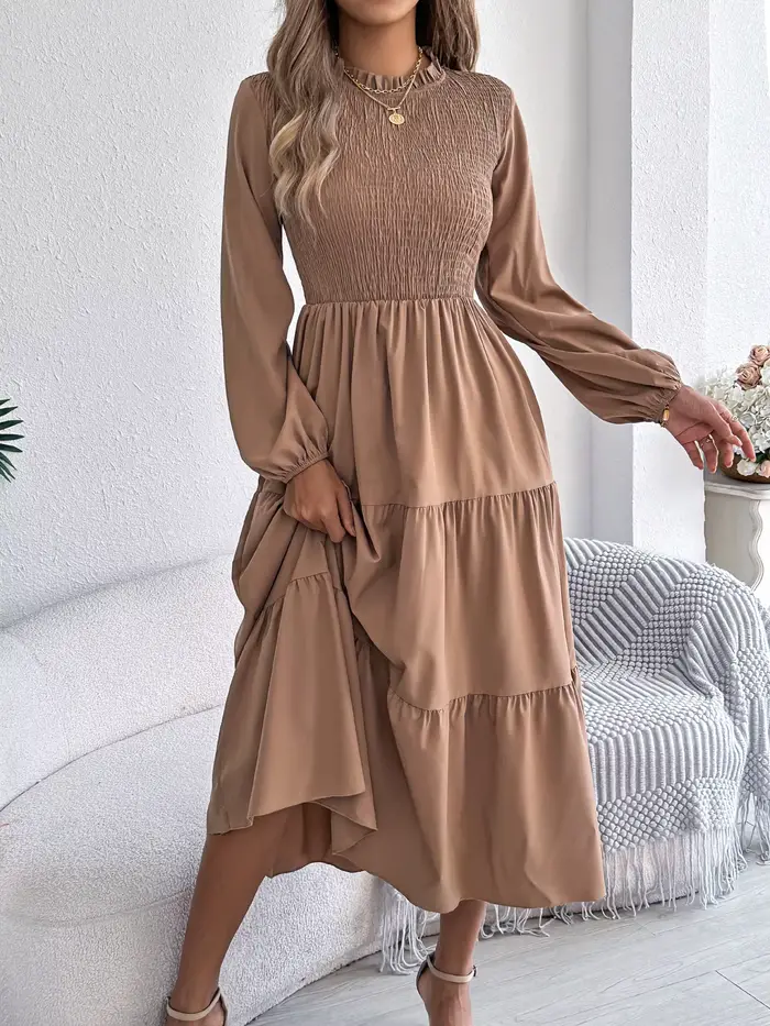 Robe mi-longue à manches longues et col rond pour femmes, style Y2K, polyester, coupe ample, printemps, vacances de printemps, occasions spéciales