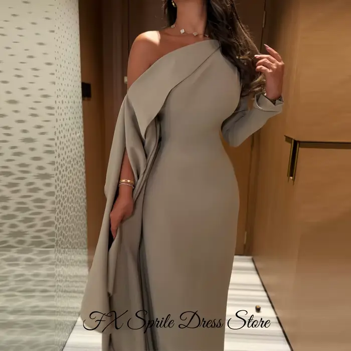 Robe de soirée sirène élégante, asymétrique à une épaule, manches longues, robes de célébrités personnalisées, robes de soirée en jersey tendance