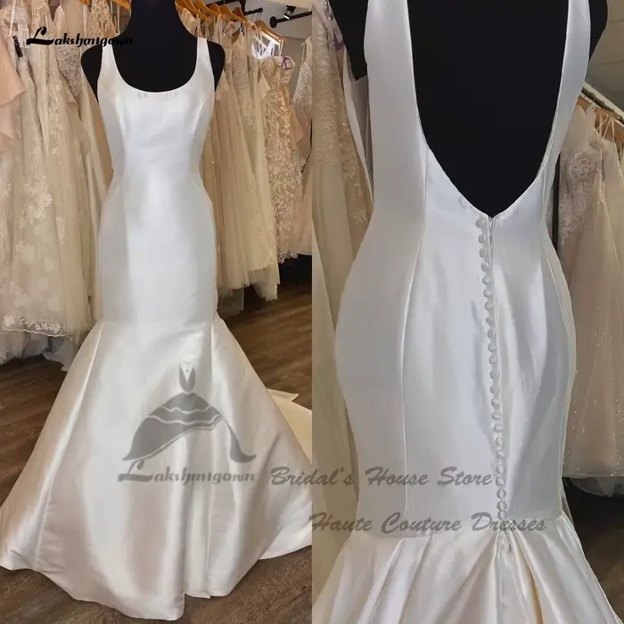 Yanshmigown-Robe de Mariage Élégante en Satin pour Femme, Tenue de Patients Sirène, Dos aux, Encolur