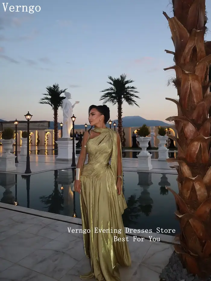Robe de soirée Verngo vert brillant sirène pour occasions formelles élégantes plissée arabe soirée festive personnalisable couleurs multiples styles
