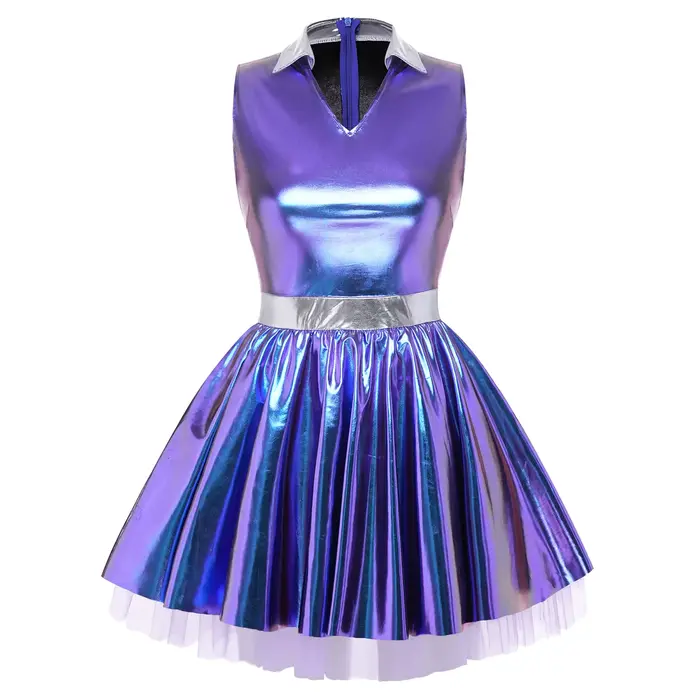 Robe tutu disco pour femme adulte, col en V, sans manches, coupe trapèze avec couches de tulle, mini