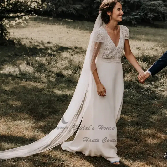 Robe de mariée élégante à dos nu pour femmes, robes de mariée personnalisées, fête des patients civi