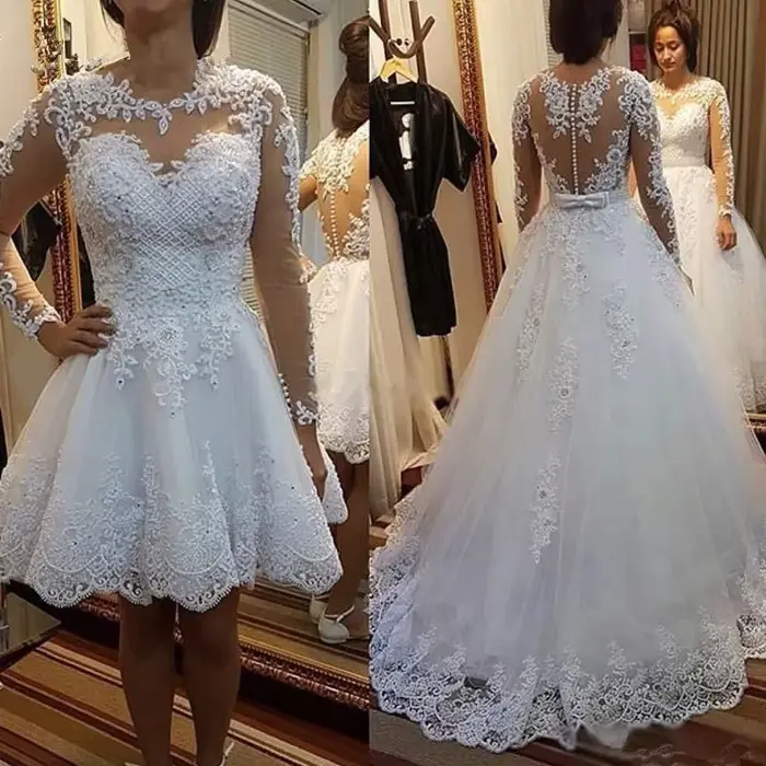 Robe de mariée française en dentelle brodée avec train de balayage/brosse pour femmes, élégante et sexy pour les cérémonies de mariage et autres occasions spéciales