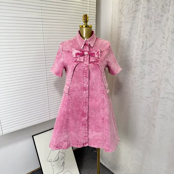 Robe Femme Mi-longue Coupe Évasée Y2K Streetwear Manches Courtes Nœud Élégante Épissée Soirée Travail 2026