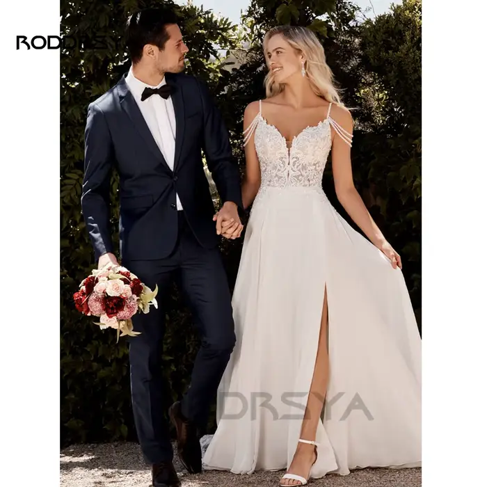 RODDRSYA Robe de mariée bohème pour femme style cœur en dentelle dos nu en mousseline personnalisable pour la plage