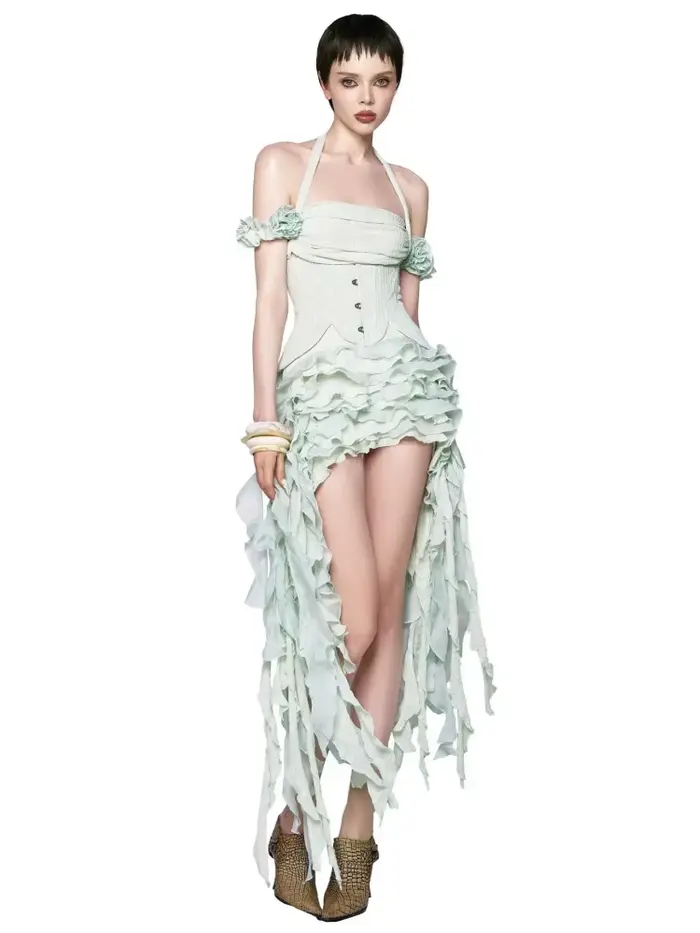 Robe drapée à volants pour femmes