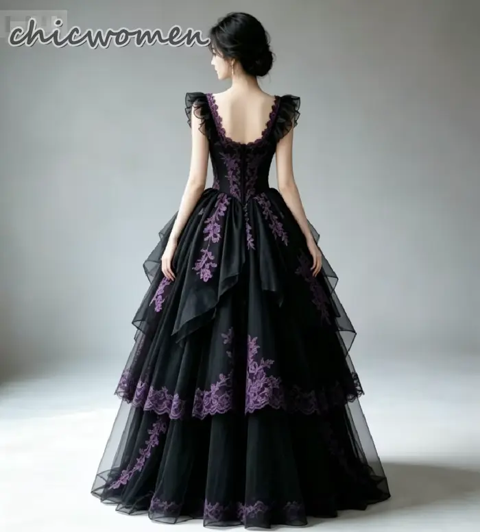 Robe de mariée gothique noire et violette