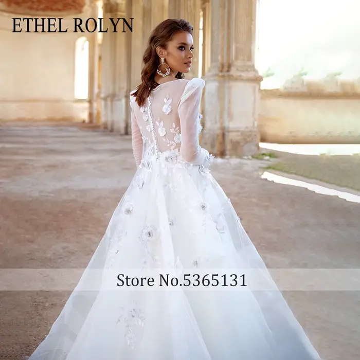 Robe de mariée Ethel Rolyen en dentelle à manches longues princesse illusion fleurs et appliques pour femmes occasions spéciales