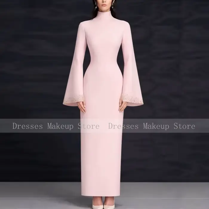 Robe de bal élégante personnalisée rose pâle à col montant
