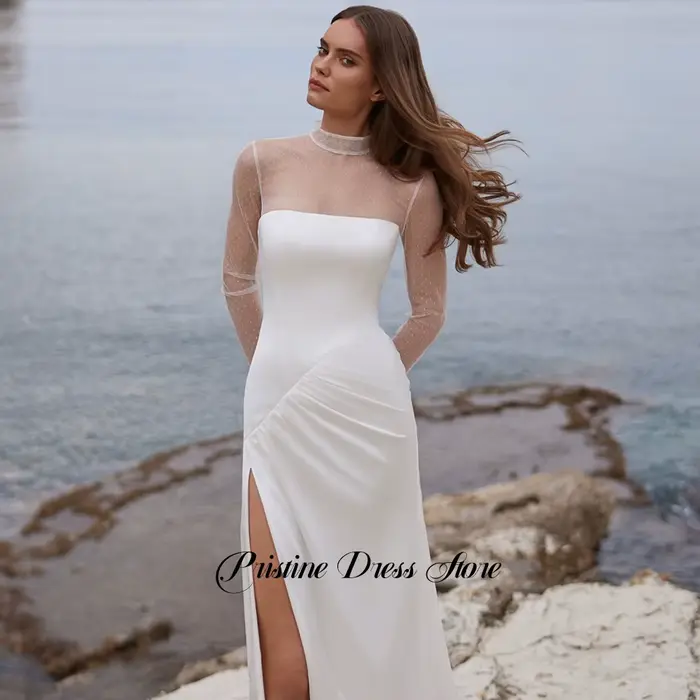 Robe de mariée bohème transparente à col montant