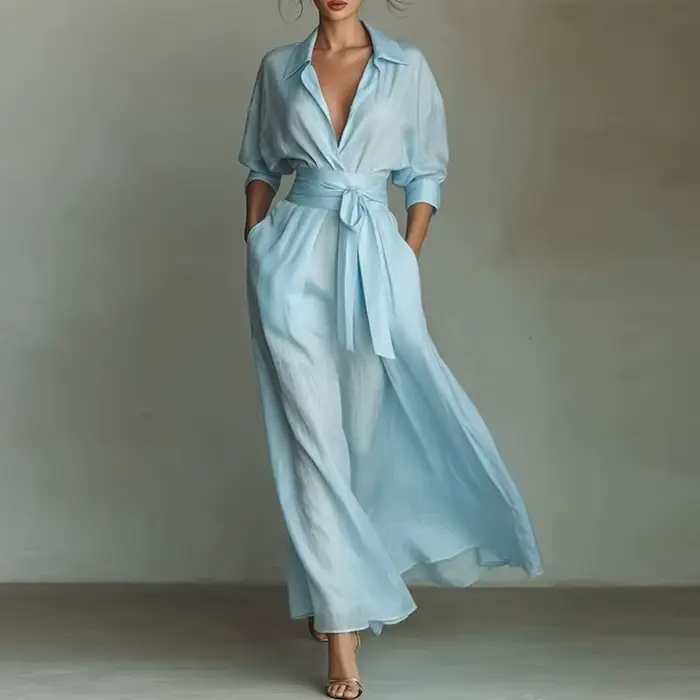 Robes Françaises Élégantes à Col Rabattu, Taille Haute Ceinturée, Robe de Soirée Coupe A-Line, Manch