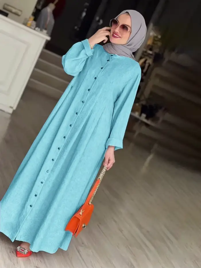 Col haut arabe femmes longue robe de soirée décontracté modeste veste plissée en vente élégant grande taille