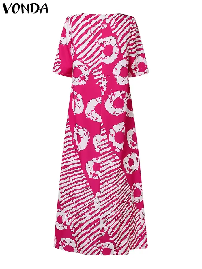Robe Bohème Maxi VONDA Polyester Élasthanne Longueur au Sol Imprimé Col Carré Pour Femmes Aventures Estivales Loisirs Vacances Fêtes Plage Voyages