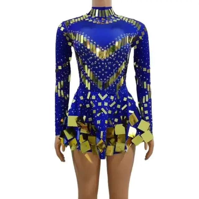 Robe de soirée miroir Raquel 2025 noire extensible pour scène, danse, boîte de nuit, célébrations, vêtements de performance pour femmes danseuses