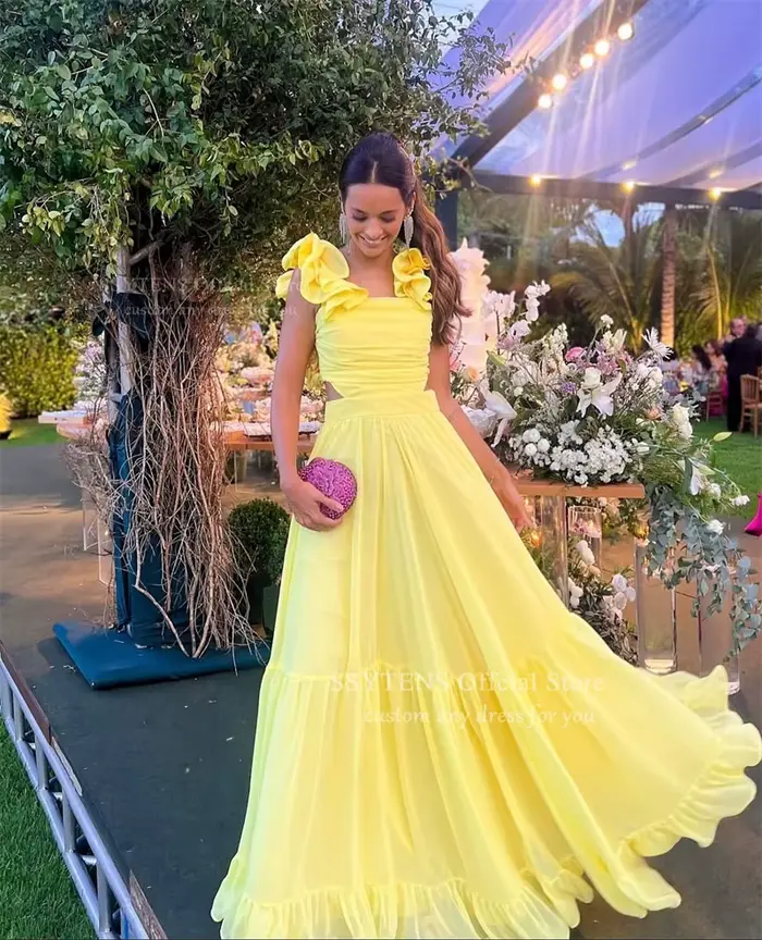 SSYTENS robes de soirée en mousseline de soie jaune pour femme