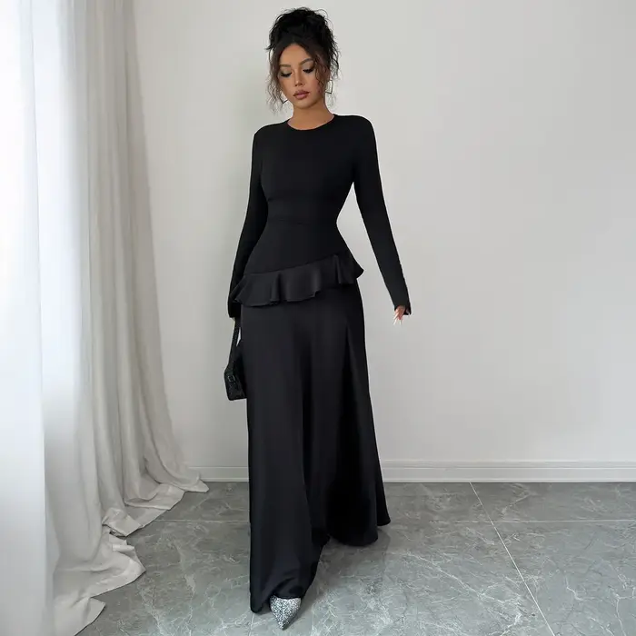 Robe longue en dentelle à manches longues, élégante, haut de gamme, vêtements pour femmes, automne hiver 2025