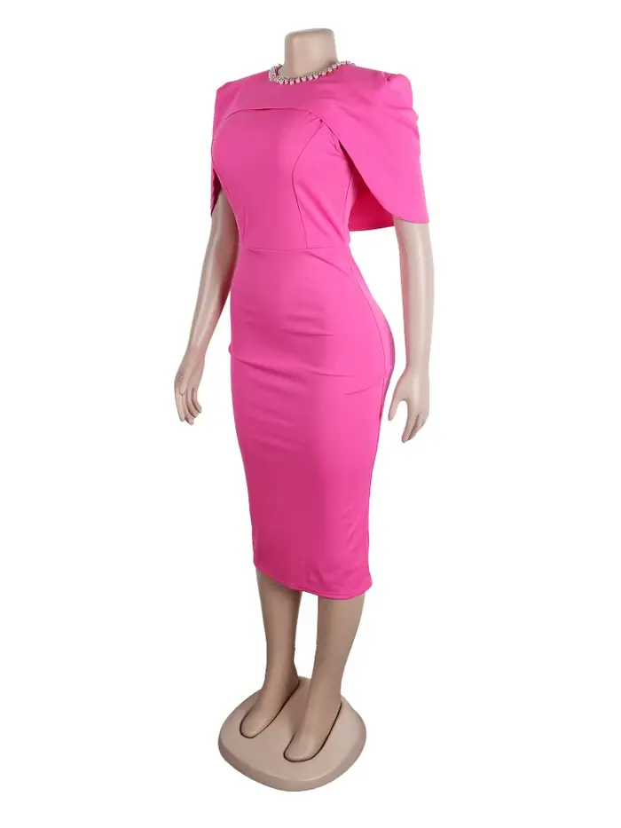 Robe Mi-Longue Élégante à Col Ras du Cou pour Femme
