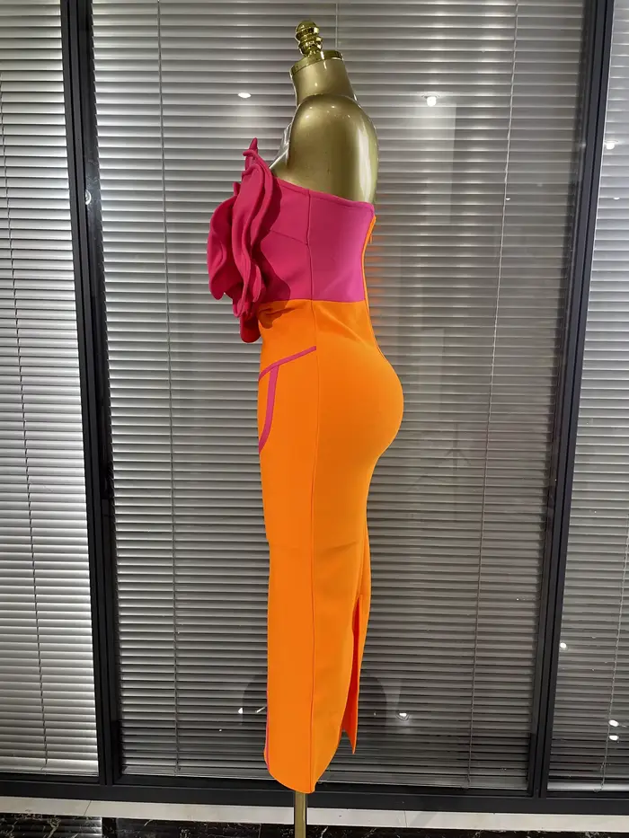 Robe longue moulante orange pour femme