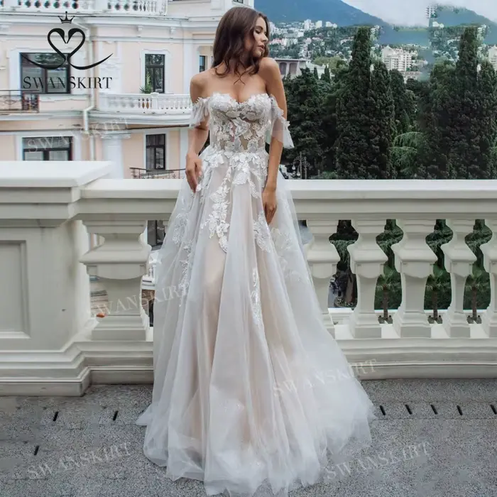 Robe De mariée romantique en dentelle, style Boho, ligne a, Illusion De princesse, SwanSarah GY04, p