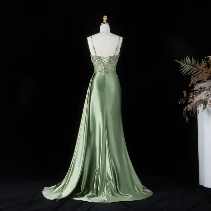 Robe de soirée Sharon Said 2026 en polyester satiné avec décolleté Mon Amour et motifs floraux pour mariage et bal de promo