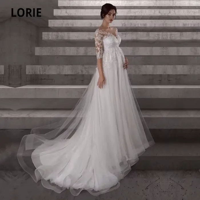 LORIE robes de mariée élégantes pour les femmes enceintes taille haute demi manches col rond robe