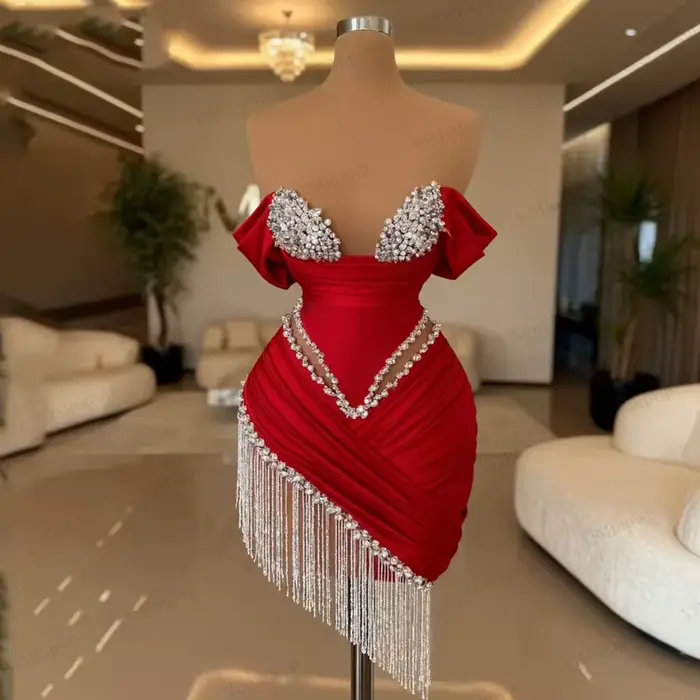 Robe de cocktail courte en polyester avec perles de cristal pour femmes occasions spéciales cocktail soirées après mariage