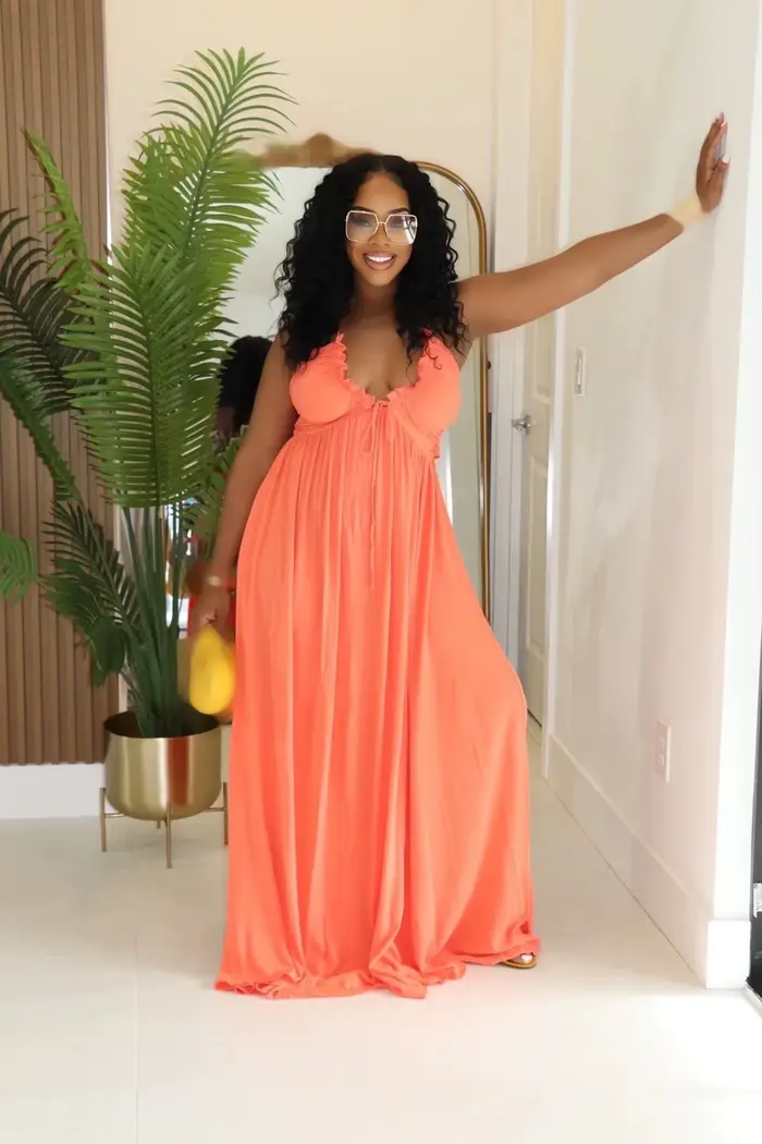 Robe longue STEFION en polyester décontractée avec col en V pour femmes, sans manches, idéale pour les occasions spéciales, anniversaires et mariages