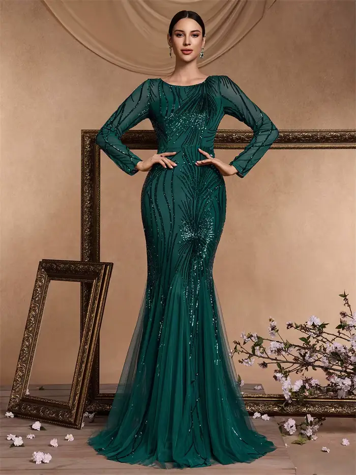 Robe de soirée en tulle polyester sirène pour femmes élégantes occasions spéciales bal soirée officielle