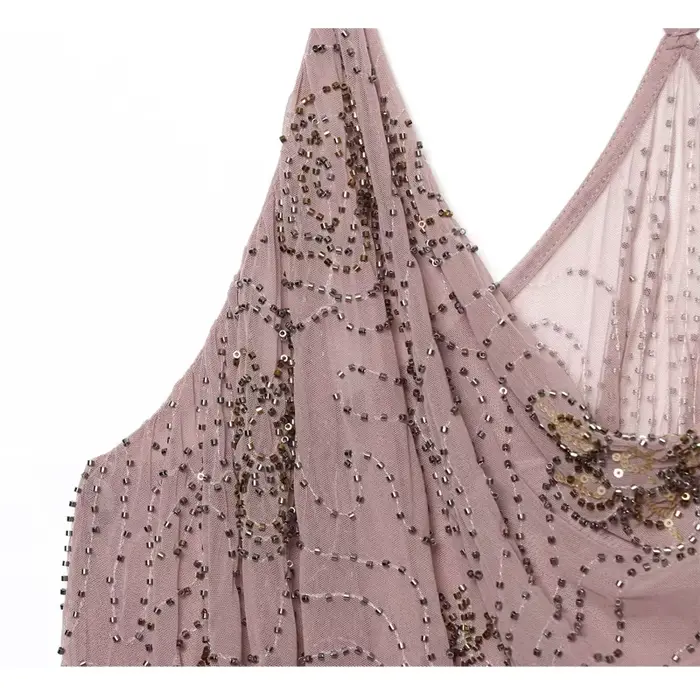 MUJER paillettes Tulle Mini robe femmes froncé Slip robes courtes pour femme de luxe fête
