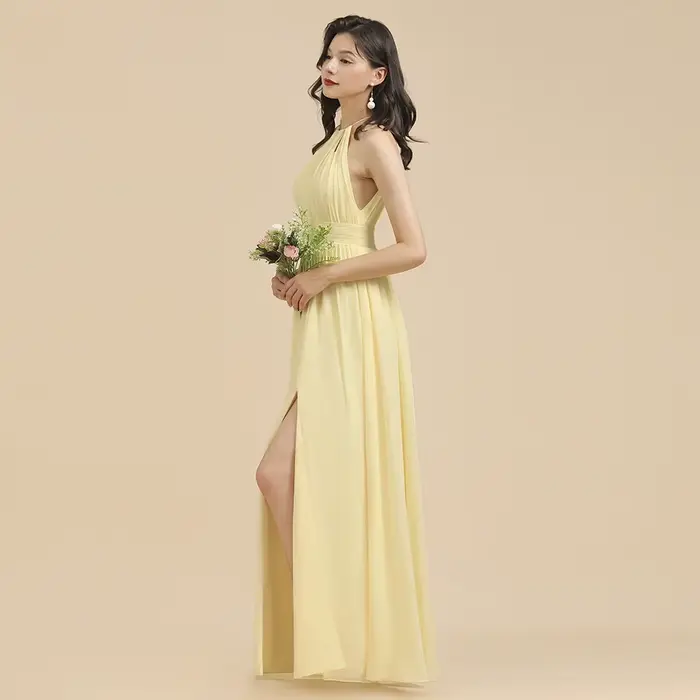 Robe de Demoiselle d'Honneur Jaune Personnalisée