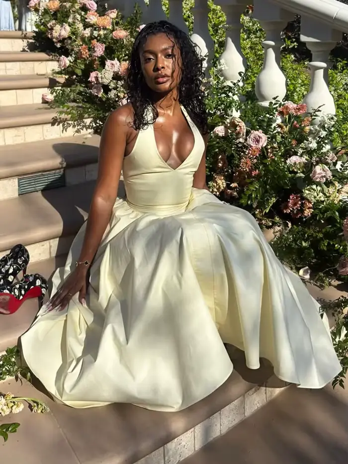 Robe midi élégante pour femme en polyester avec patchwork et volants pour soirées et fêtes estivales