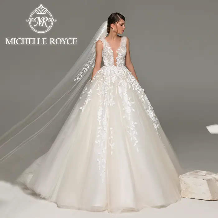 Michelle Royce col en v profond robes De mariée pour les femmes Appliques dos nu dentelle Sexy robe
