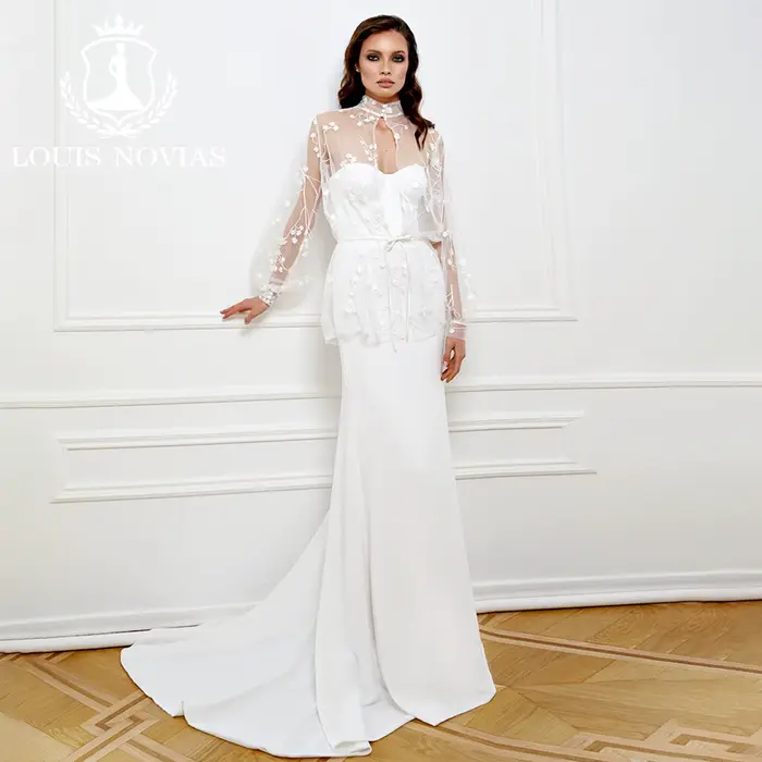 Modiis-Robe de mariée sirène sans bretelles avec veste, robe de mariée sexy, train de brosse drapé,