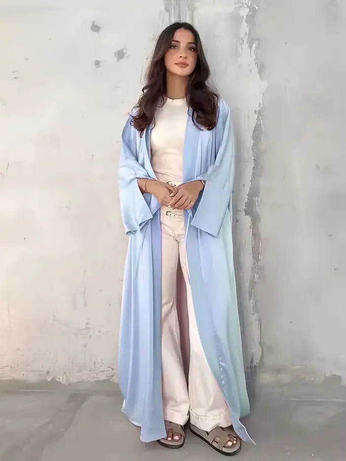 Abaya-Kimono en satin rose pour femmes, robe musulmane de luxe, caftan kebaya, caftan marocain