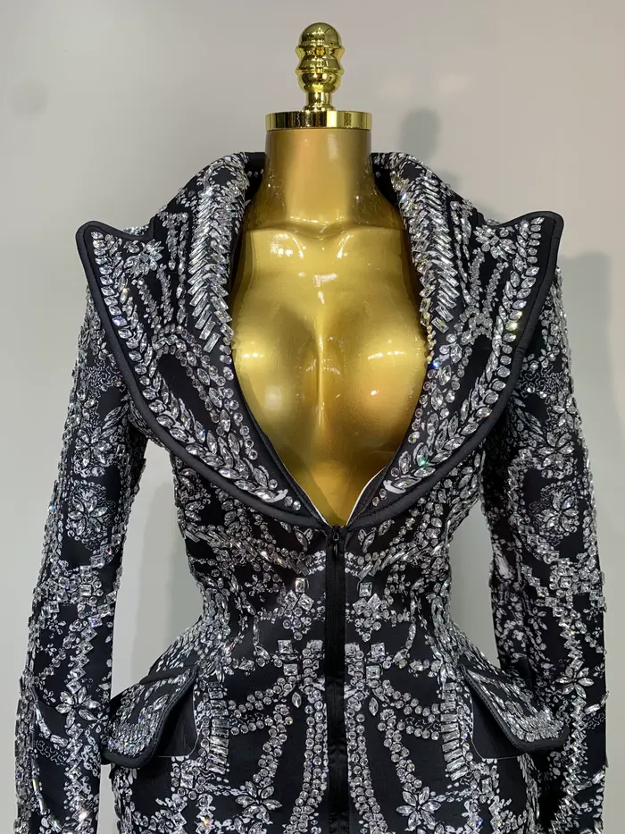 Haute qualité luxe discothèque soirée robes d'anniversaire scène effectuer tenue brillant strass femmes élégant fête robe Sexy