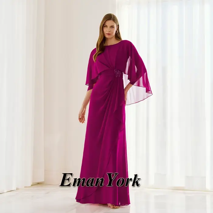 Robe de mère de la mariée moderne EmanY en mousseline de soie avec col rond, plissée, coupe colonne, longueur au sol, personnalisable pour femmes occasions spéciales