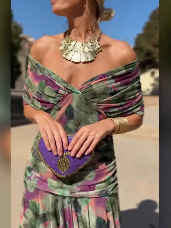 Robe de soirée longue en maille plissée pour femmes, manches chauve-souris, balançoire, élégante, po