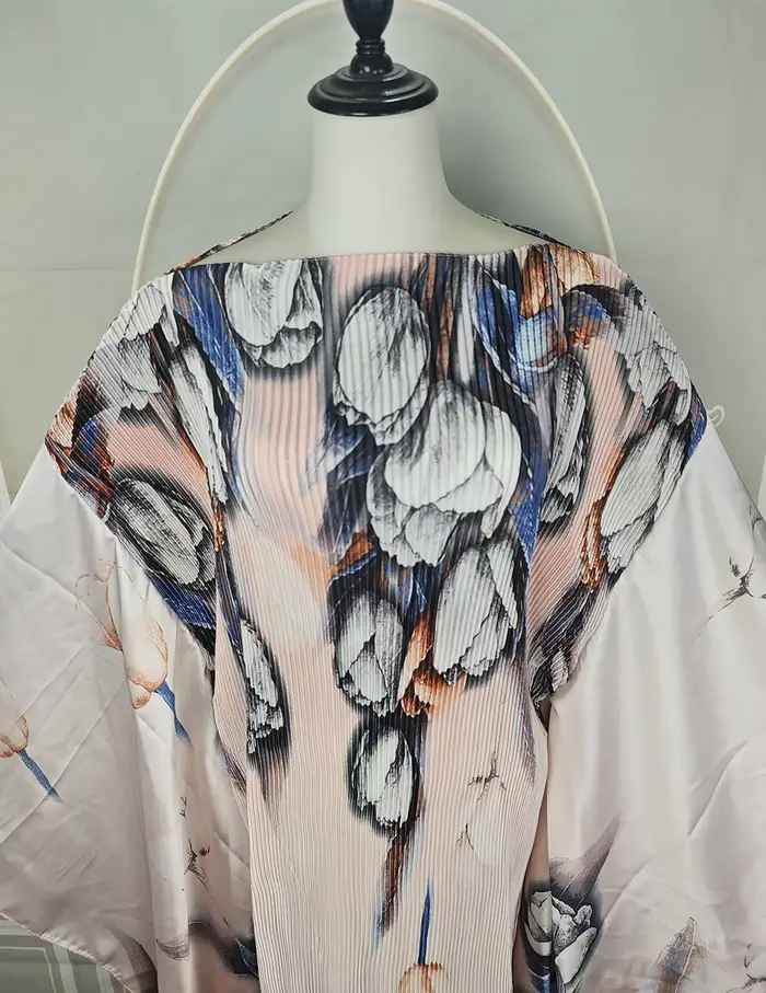 Koweït ample imprimé longues Robes femmes col rond manches longues plissé robe de vacances femme africaine 2025 été dame mode Robes