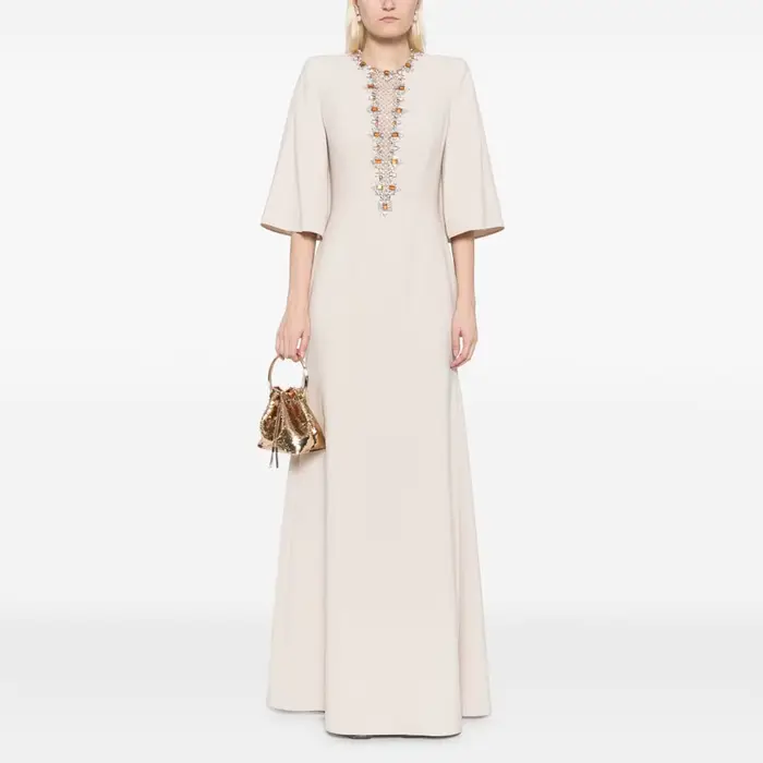 Robe d'invitée de mariage sirène à col rond pour femme, robe de soirée trompent, manches 2025 et 3/4