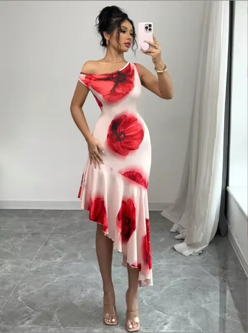 Robe décontractée à fleurs tendance pour femmes, nouvelle arrivée, vêtements élégants pour femmes, c