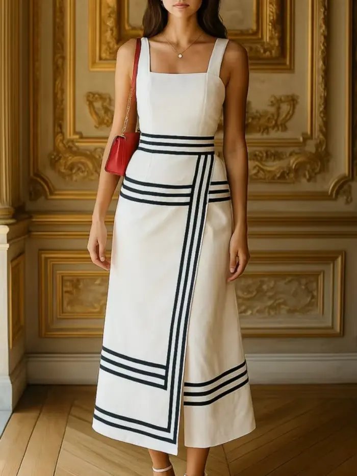 Robe midi semi-formelle Freeacy pour femme, style rétro élégant, coupe trapèze, col carré, sans manc