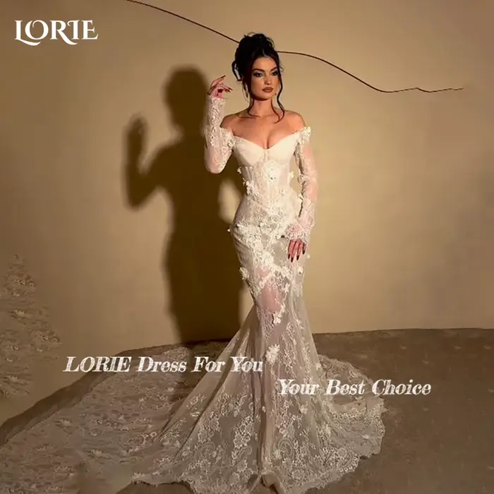 LORIE Boho robes de mariée sirène dentelle manches longues robe