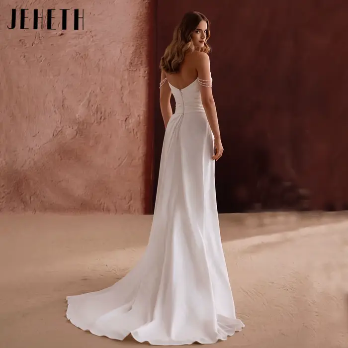 Robe de mariée sirène en polyester avec traîne courte, corsé intégré, dos nu et fermeture éclair, pour femmes grandes tailles et enceintes, adapté pour les mariages, fiançailles et second looks